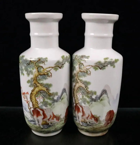 China seiko Pastel ceramic vase crafts statue A pair
