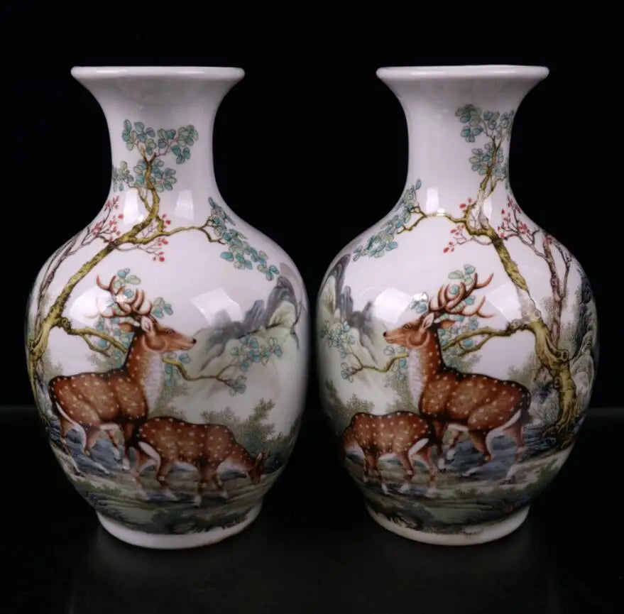 China seiko Pastel ceramic vase crafts statue A pair