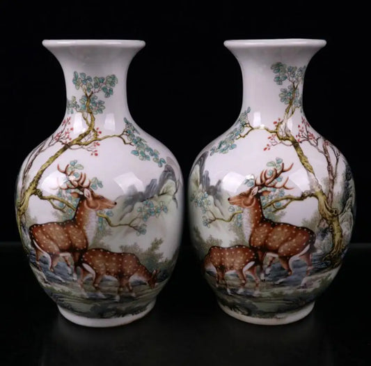 China seiko Pastel ceramic vase crafts statue A pair