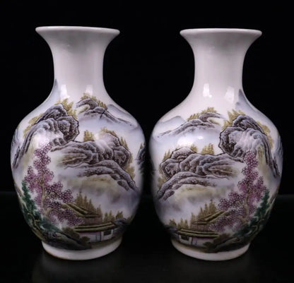 China seiko Pastel ceramic vase crafts statue A pair