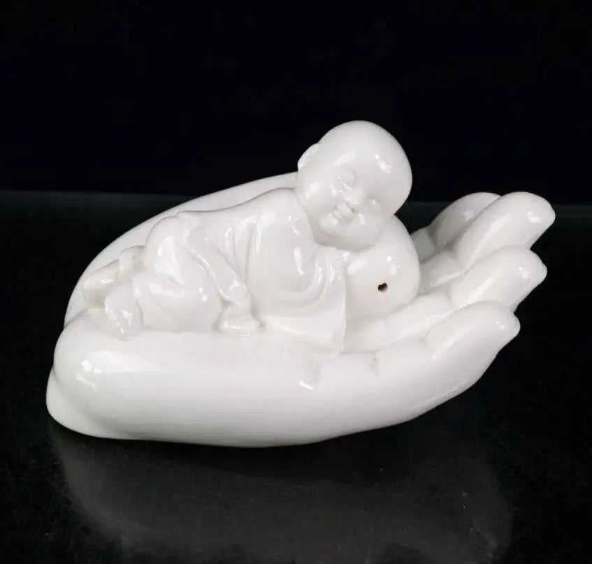 China seiko White glaze ceramic Buddha hand palm small monk crafts statue