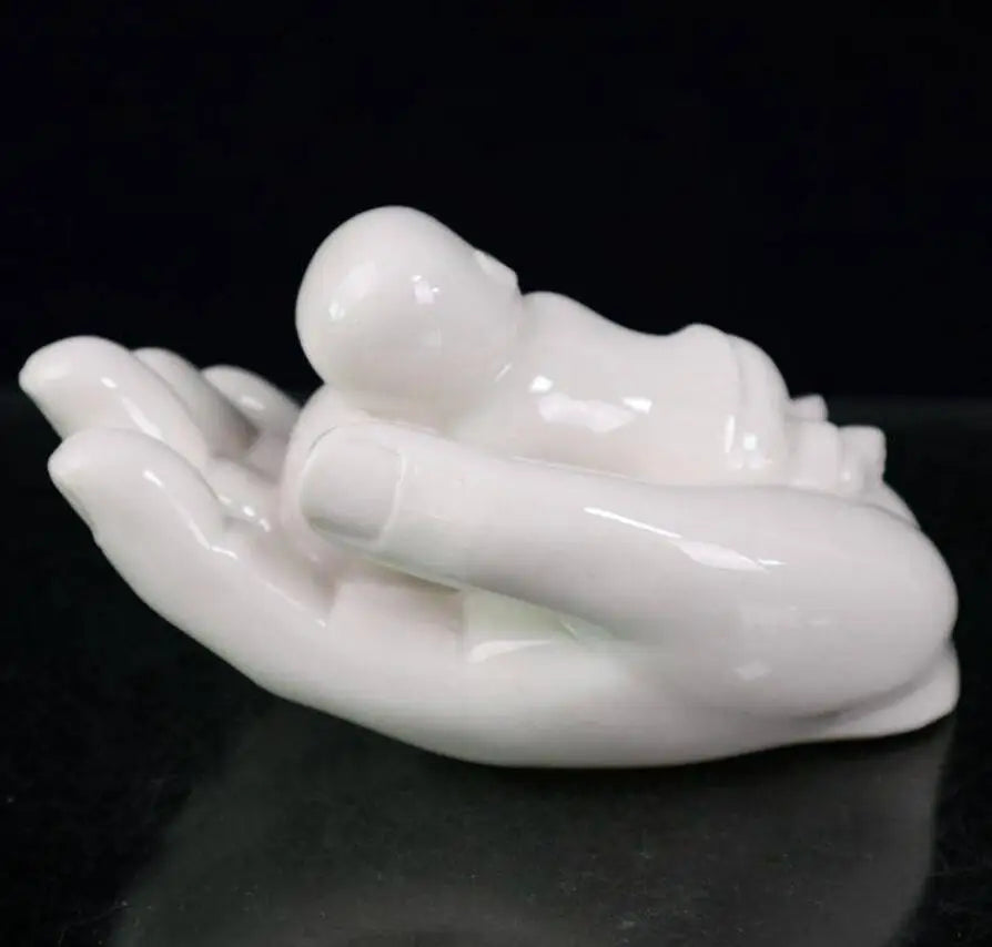 China seiko White glaze ceramic Buddha hand palm small monk crafts statue