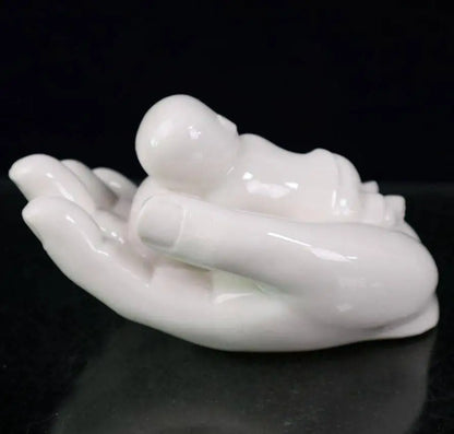 China seiko White glaze ceramic Buddha hand palm small monk crafts statue