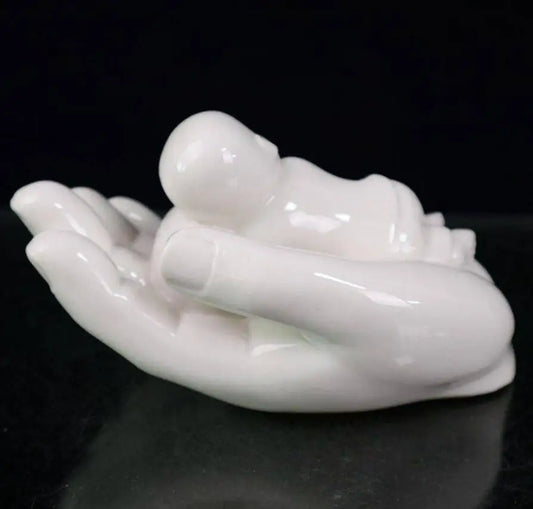 China seiko White glaze ceramic Buddha hand palm small monk crafts statue