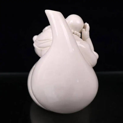 China seiko White glaze ceramic gourd maitreya Buddha crafts statue