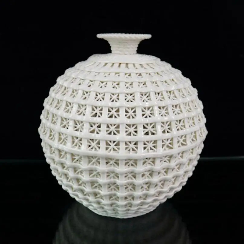 China seiko White glazed ceramic Hollow out vase crafts statue