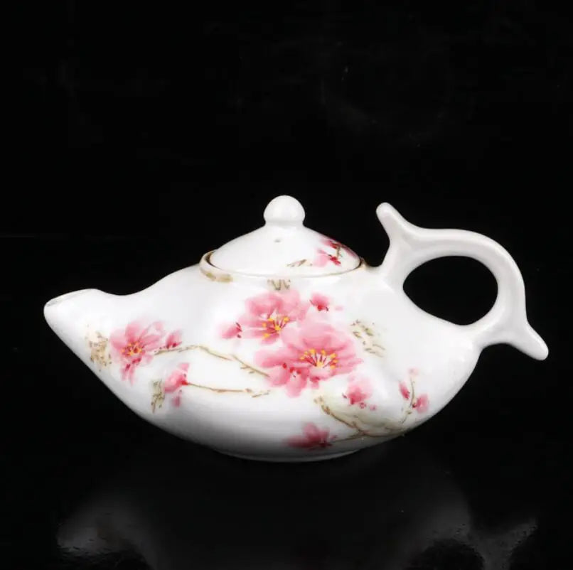 China seiko White glazed ceramic peach blossom teapot crafts statue