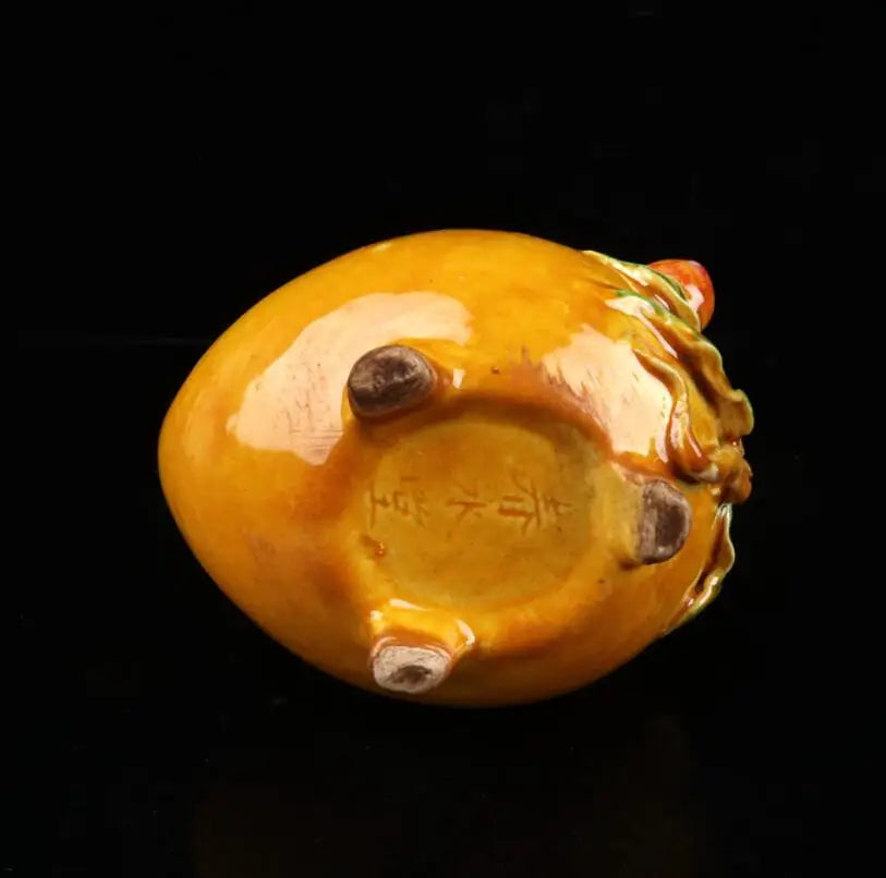 China seiko Yellow glaze ceramic Peach teapot crafts statue