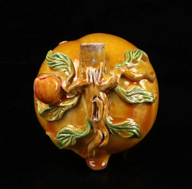 China seiko Yellow glaze ceramic Peach teapot crafts statue
