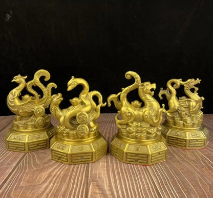 China seiko brass Four god beast crafts statue A set