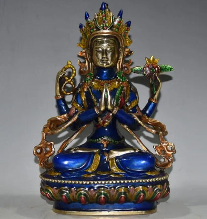 China seiko brass cloisonne Four arms Guanyin Buddha crafts statue