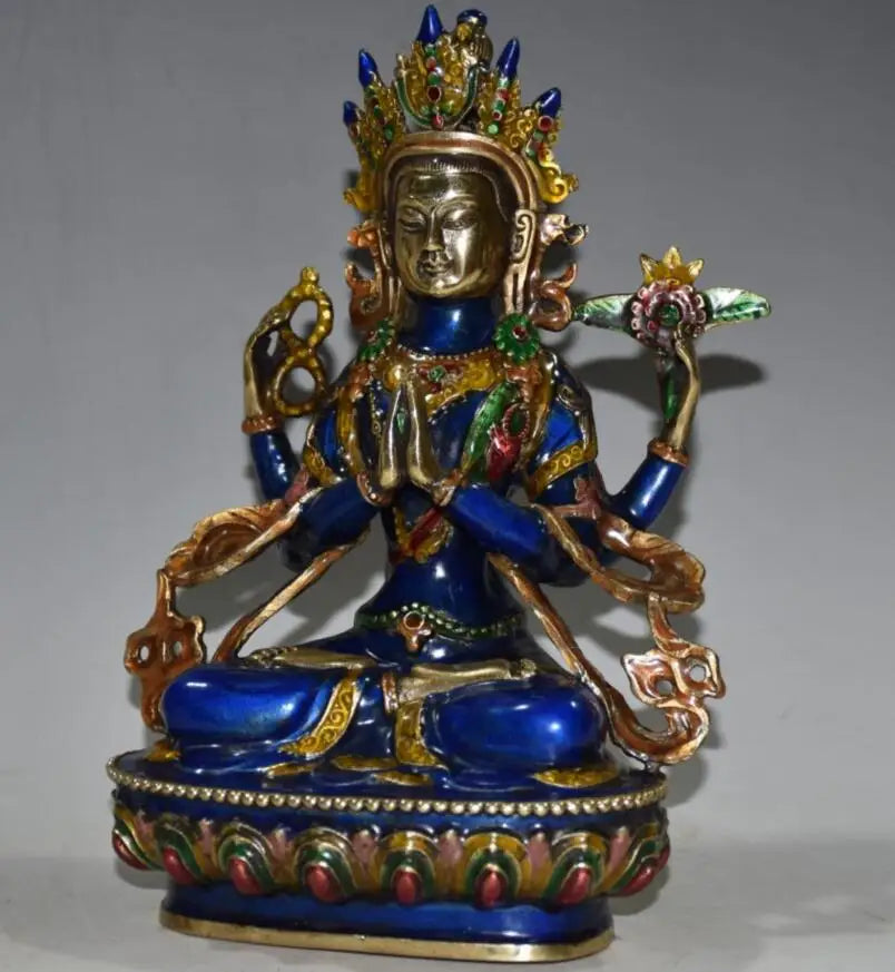 China seiko brass cloisonne Four arms Guanyin Buddha crafts statue