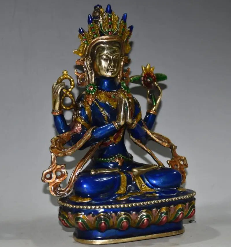 China seiko brass cloisonne Four arms Guanyin Buddha crafts statue