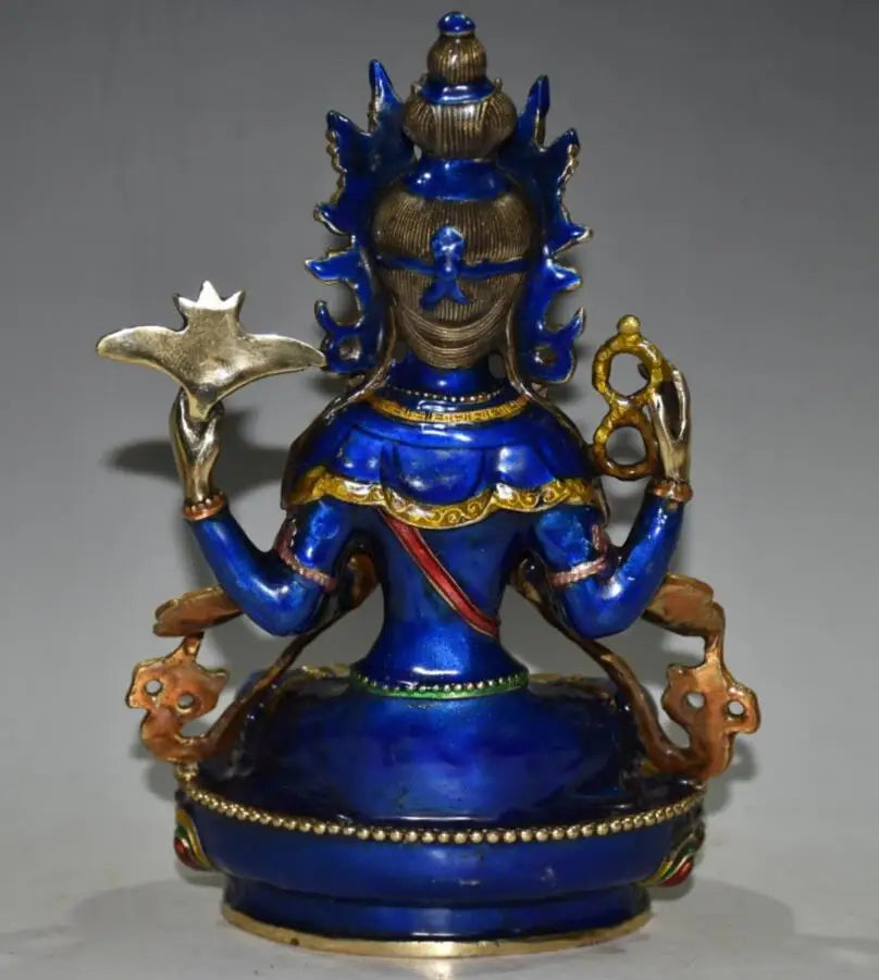 China seiko brass cloisonne Four arms Guanyin Buddha crafts statue