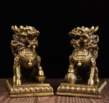 China seiko brass fly Days kirin crafts statue A pair