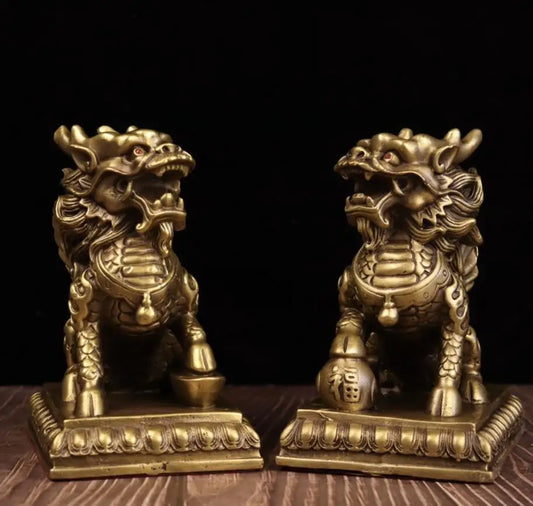 China seiko brass fly Days kirin crafts statue A pair