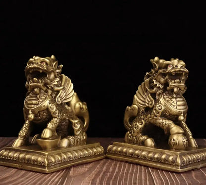 China seiko brass fly Days kirin crafts statue A pair