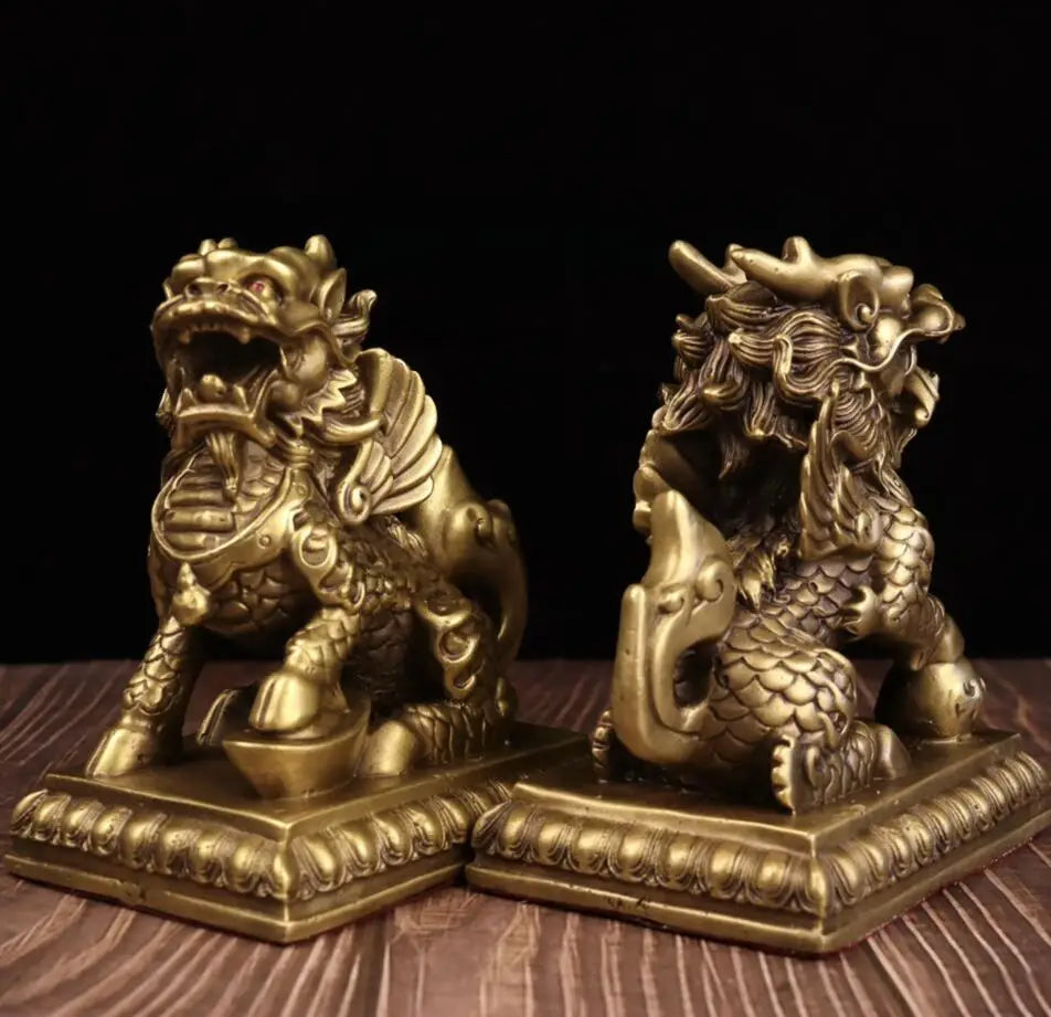 China seiko brass fly Days kirin crafts statue A pair