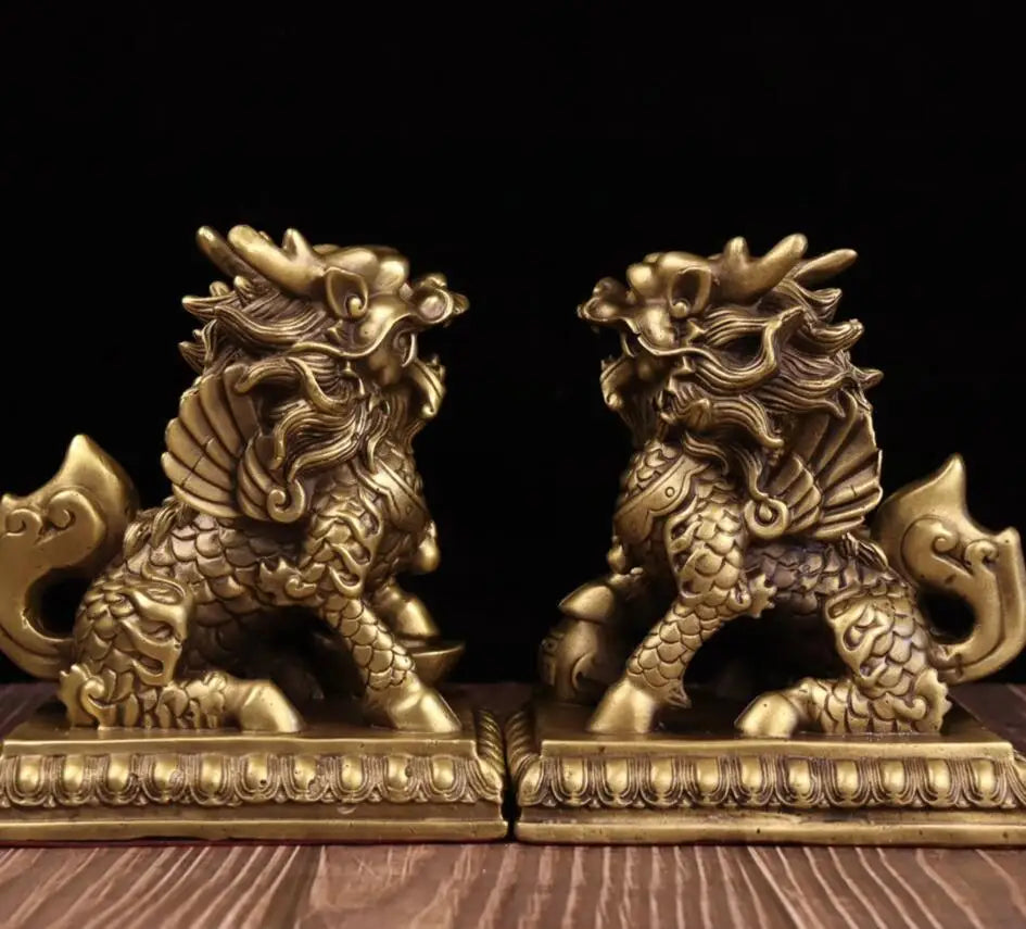 China seiko brass fly Days kirin crafts statue A pair