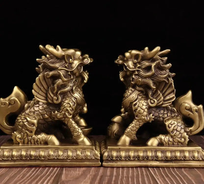 China seiko brass fly Days kirin crafts statue A pair