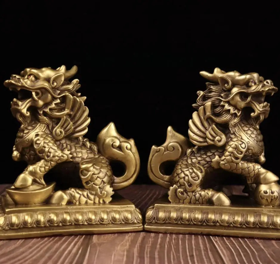 China seiko brass fly Days kirin crafts statue A pair