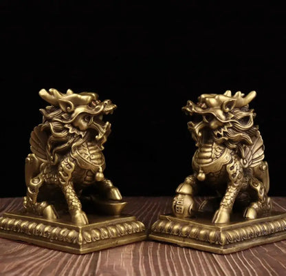 China seiko brass fly Days kirin crafts statue A pair