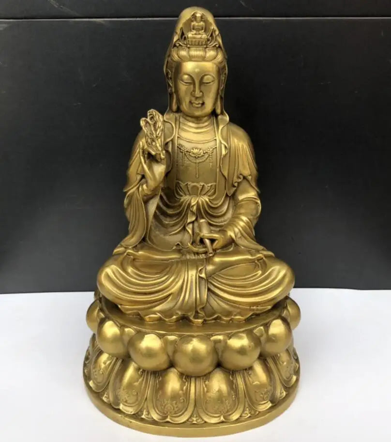 China seiko brass lotus Guanyin bodhisattva crafts statue