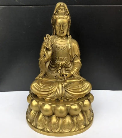 China seiko brass lotus Guanyin bodhisattva crafts statue