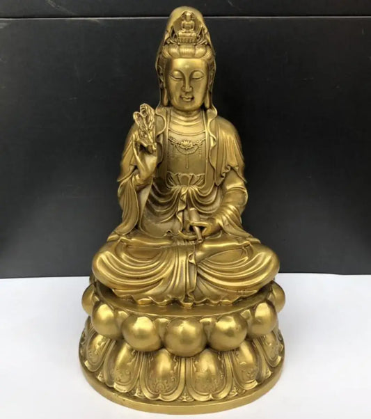 China seiko brass lotus Guanyin bodhisattva crafts statue