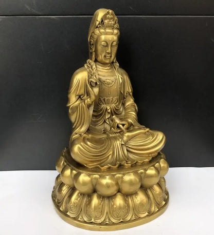 China seiko brass lotus Guanyin bodhisattva crafts statue