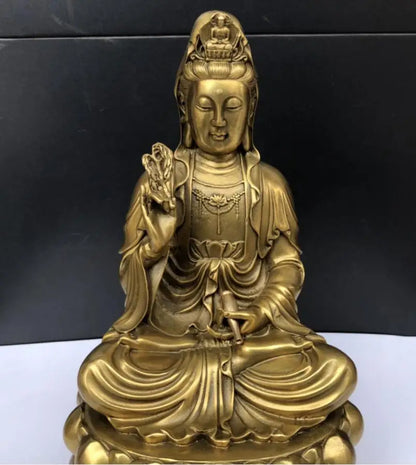 China seiko brass lotus Guanyin bodhisattva crafts statue