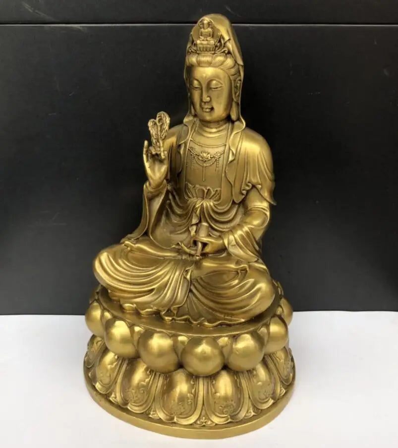 China seiko brass lotus Guanyin bodhisattva crafts statue