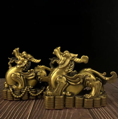 China seiko brass mythical wild animal crafts statue A pair