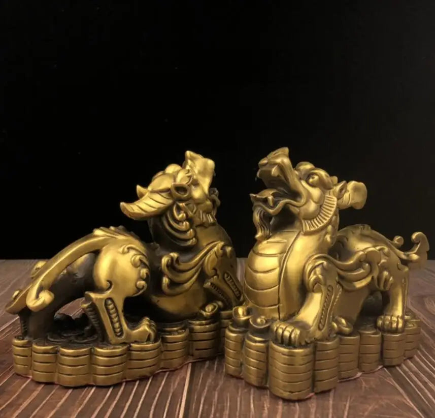 China seiko brass mythical wild animal crafts statue A pair