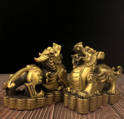 China seiko brass mythical wild animal crafts statue A pair