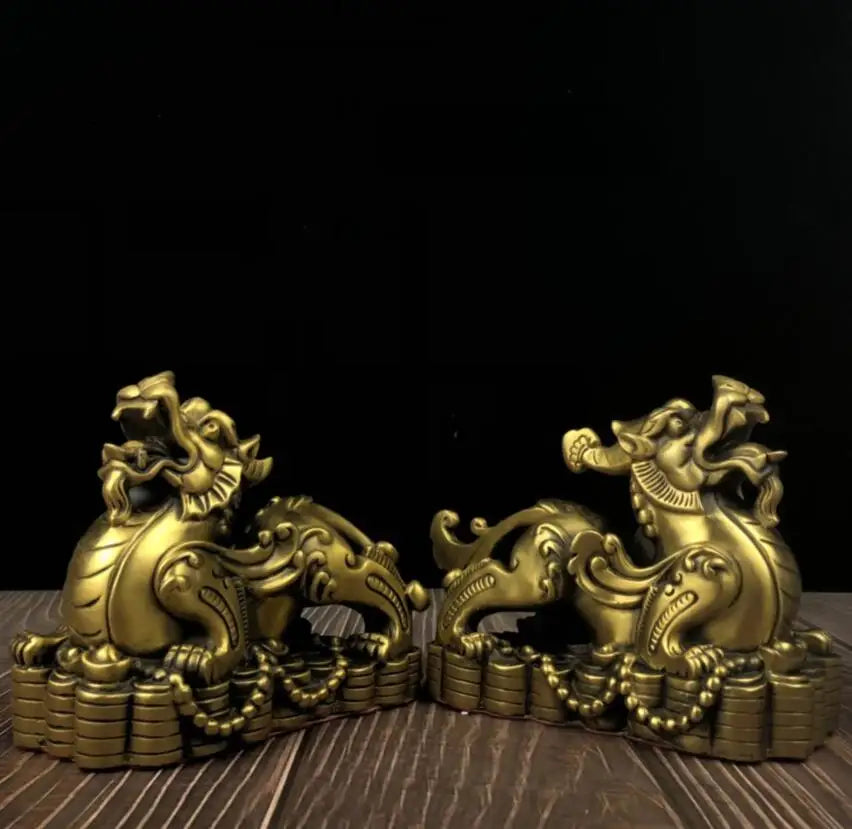 China seiko brass mythical wild animal crafts statue A pair