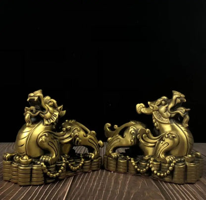 China seiko brass mythical wild animal crafts statue A pair