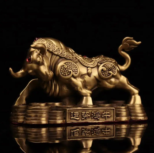 China seiko brass recruit wealth cow crafts statue