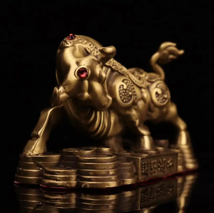 China seiko brass recruit wealth cow crafts statue