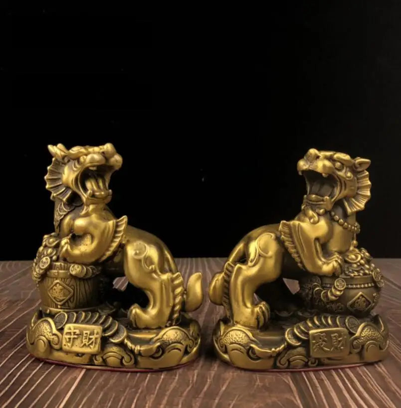 China seiko brass recruit wealth mythical wild animal crafts statue A pair