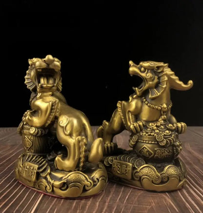 China seiko brass recruit wealth mythical wild animal crafts statue A pair