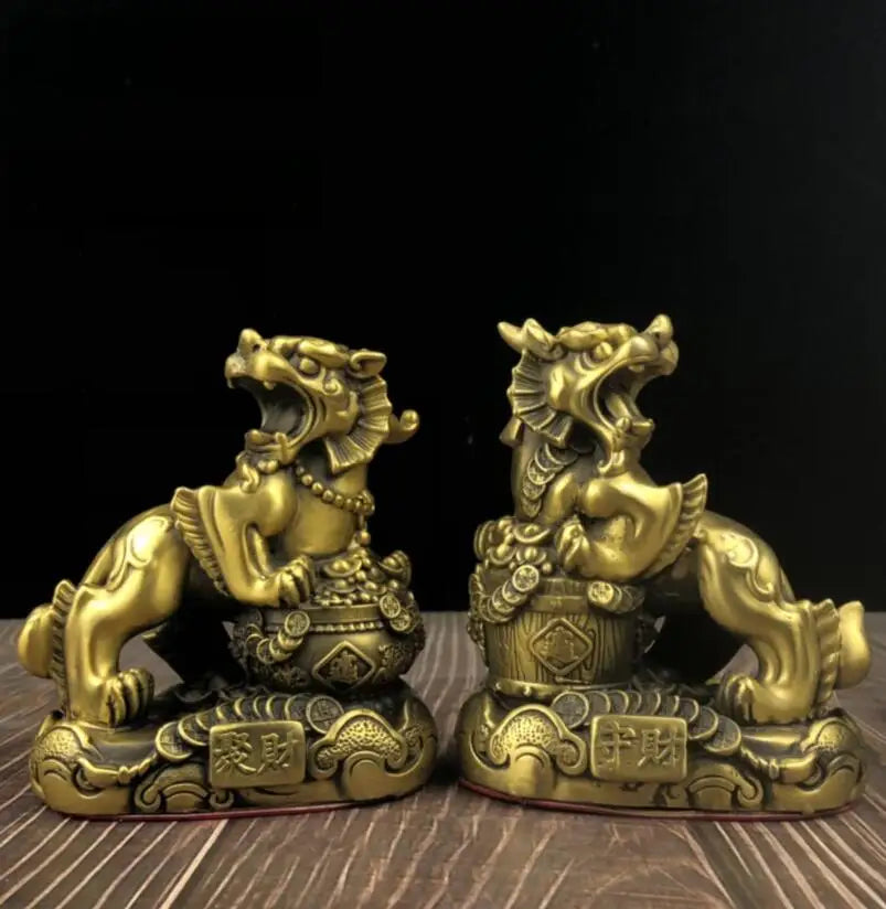 China seiko brass recruit wealth mythical wild animal crafts statue A pair