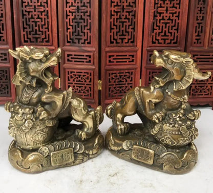 China seiko brass recruit wealth mythical wild animal crafts statue A pair