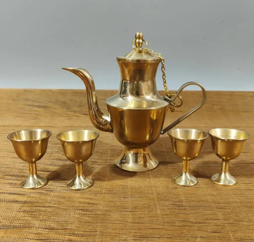 China seiko brass wine pot and wine cup crafts statue A set