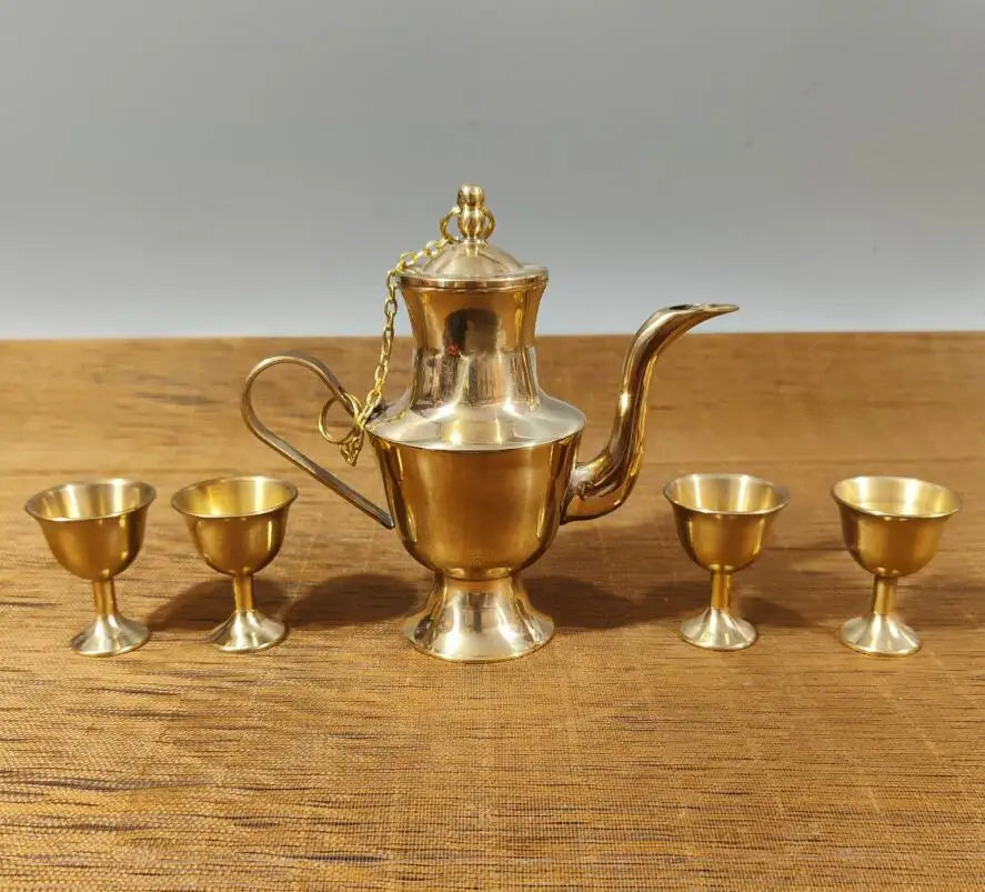 China seiko brass wine pot and wine cup crafts statue A set
