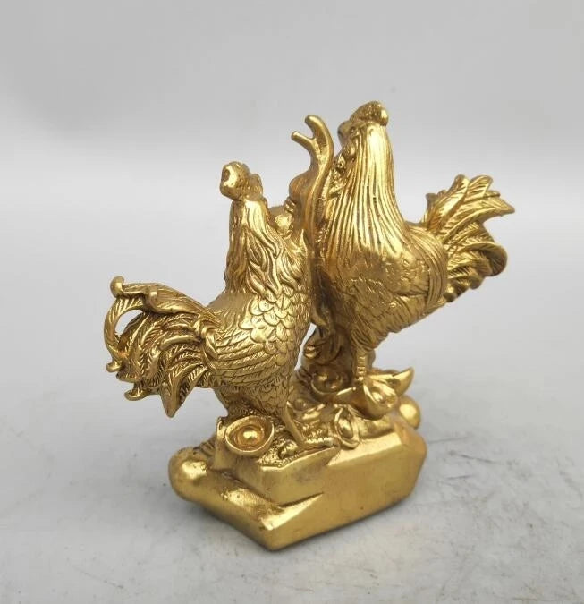 China seiko carving Pure brass Two chickens small statue