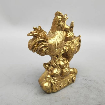 China seiko carving Pure brass Two chickens small statue