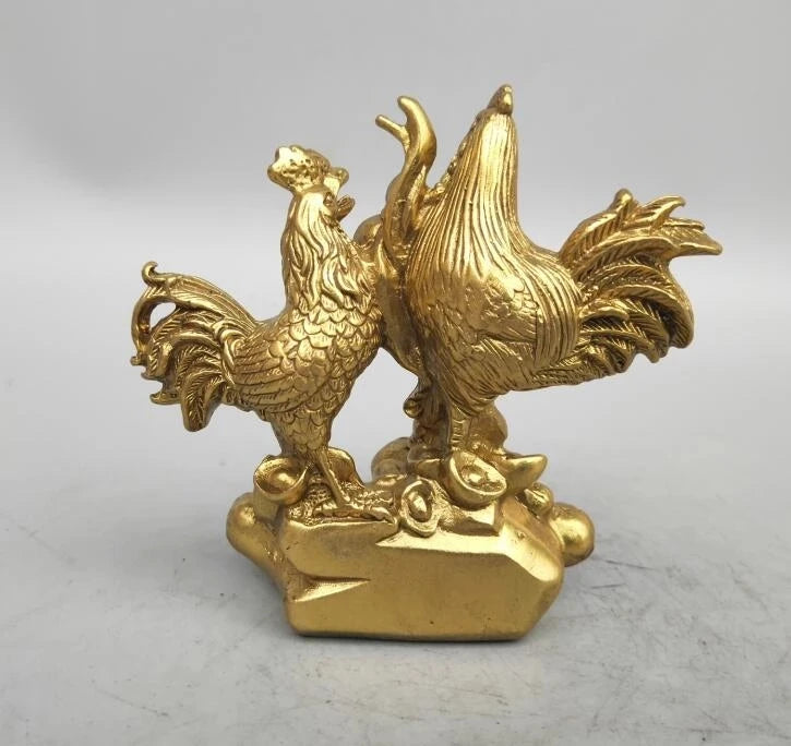 China seiko carving Pure brass Two chickens small statue