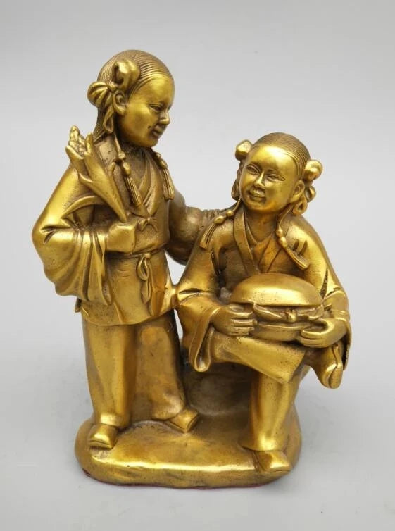 China seiko carving Pure brass Two fairy statue