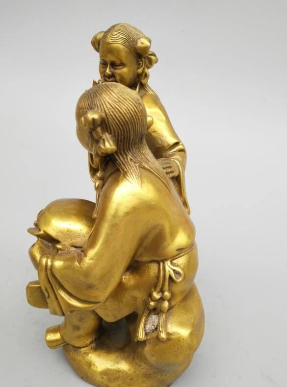 China seiko carving Pure brass Two fairy statue
